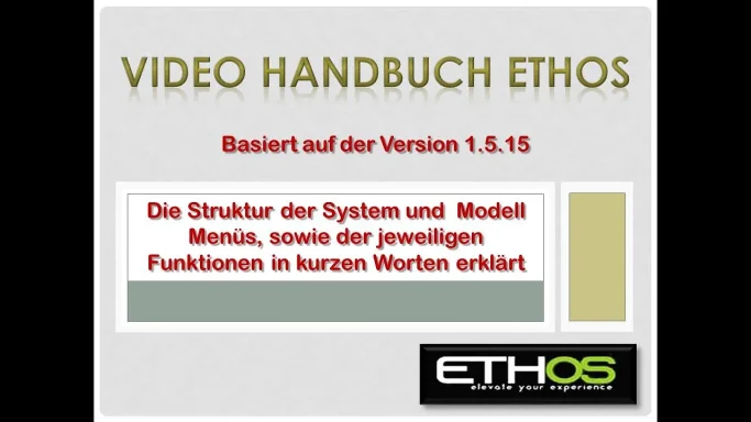 Ethos Video - Handbuch Teil2, die Modellmenüs